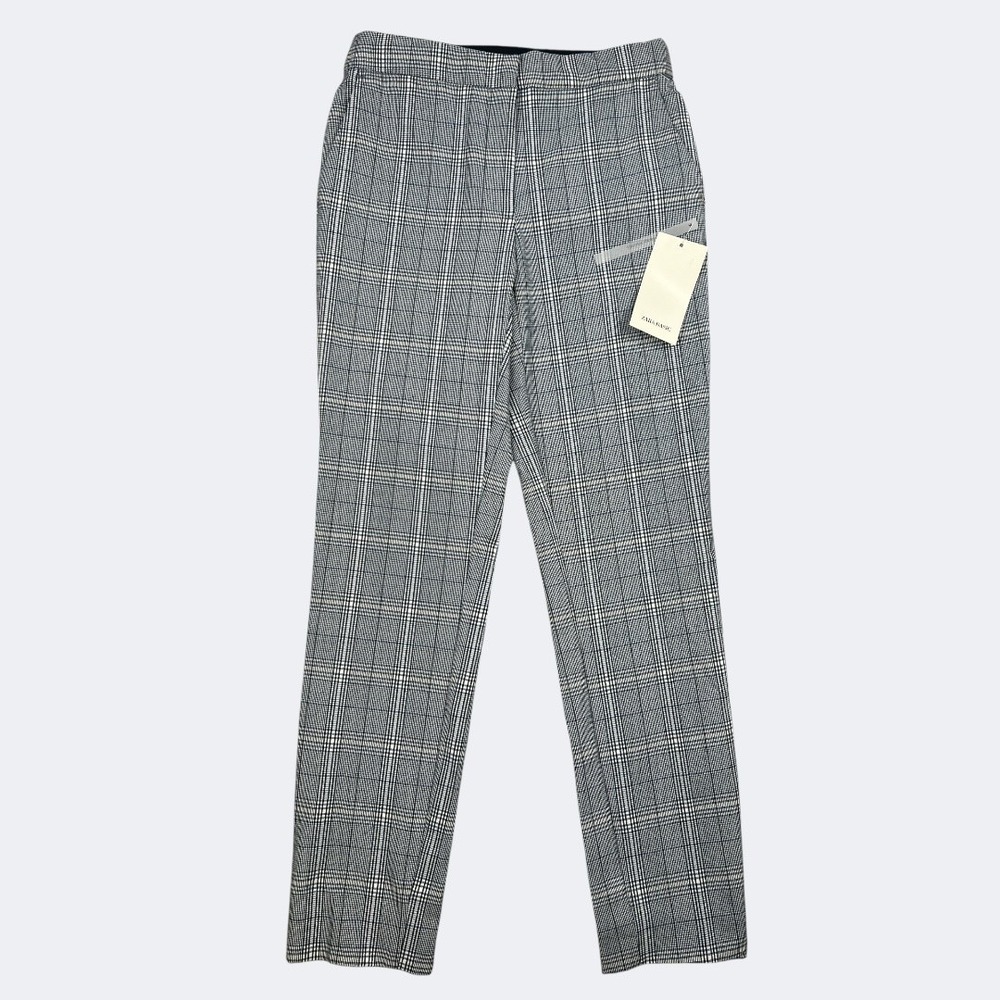 Zara‎ Basic Pants Womens Small Gray Plaid Jogger Waist Slim Stretch Work Office